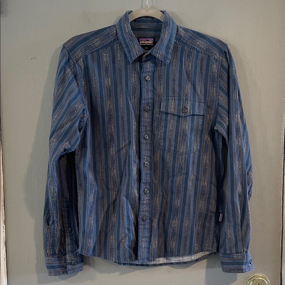 Patagonia‎ Shirt Mens XXS Blue Lightweight Fjord Flannel Striped Button Up Y2K